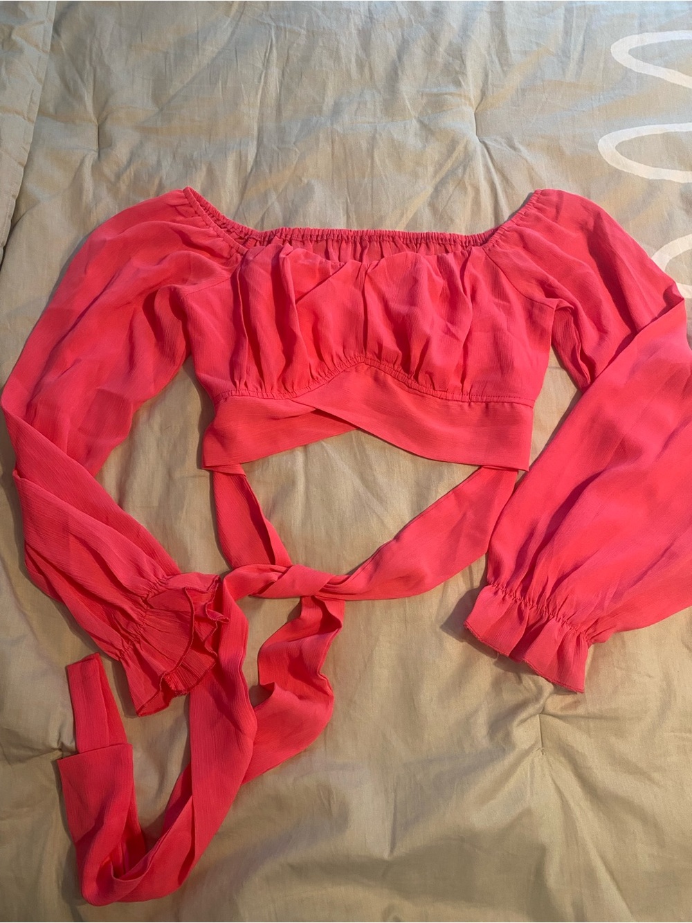 Hot Pink Off-Shoulder Wrap Crop Top